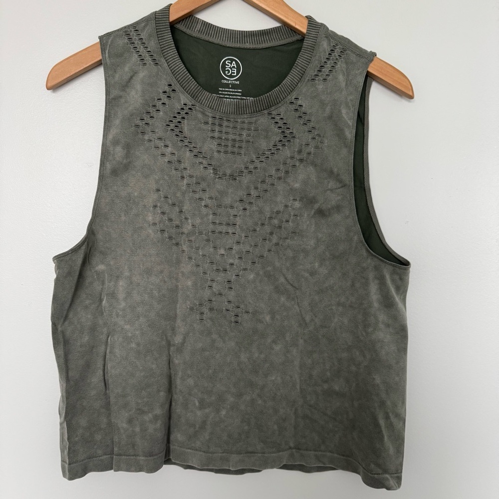 Sage Green Graphic Crop Muscle Tee Size Small